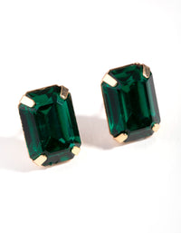 Gold Rectangular Green Stone Stud Earrings - link has visual effect only