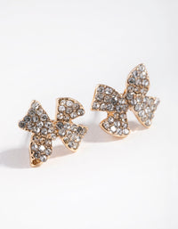 Gold Diamante Bow Stud Earrings - link has visual effect only