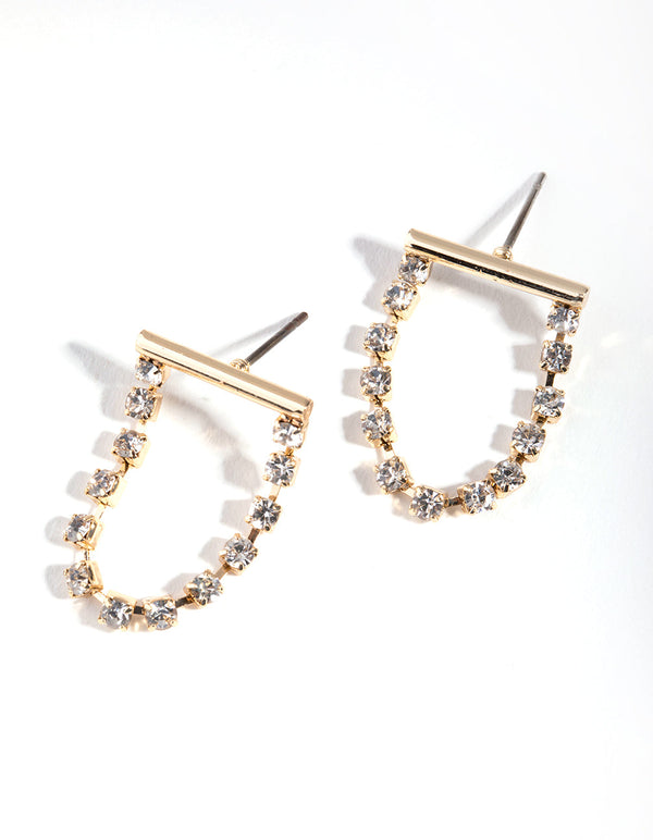 Gold Hanging Cup Chain Stud Earrings