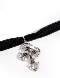 Antique Silver and Suede Cross Choker Necklace - link has visual effect only