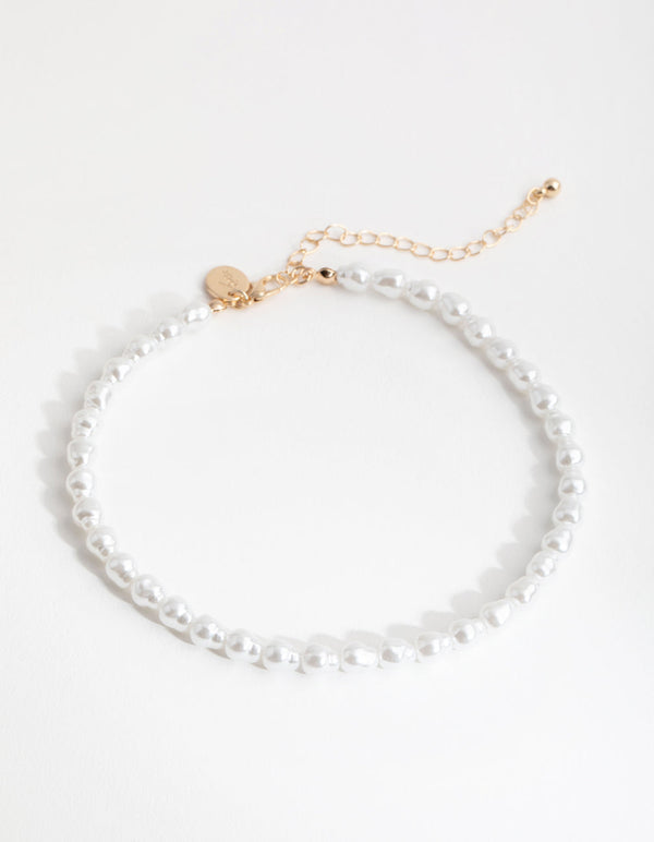 Gold Faux Pearl Choker Necklace