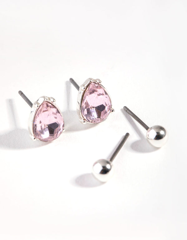 Silver Teardrop Stone Hoop Earrings