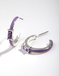 Silver Enamel Square Stone Hoop Earrings - link has visual effect only