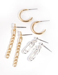 Mixed Metal Paperclip and Chain 3-Pack Hoop Earring - link has visual effect only