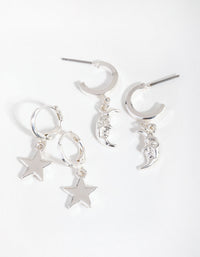 Silver Star and Moon 2-Pack Hoop Earring - link has visual effect only