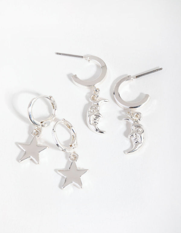 Silver Star and Moon 2-Pack Hoop Earring