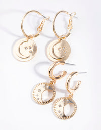 Gold Celestial Disc 2-Pack Hoop Earring - link has visual effect only