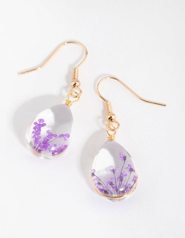 Gold Teardrop Cluster Bead Drop Earrings