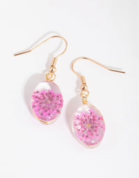Pink Oval Clear Bead Drop Earrings - link has visual effect only