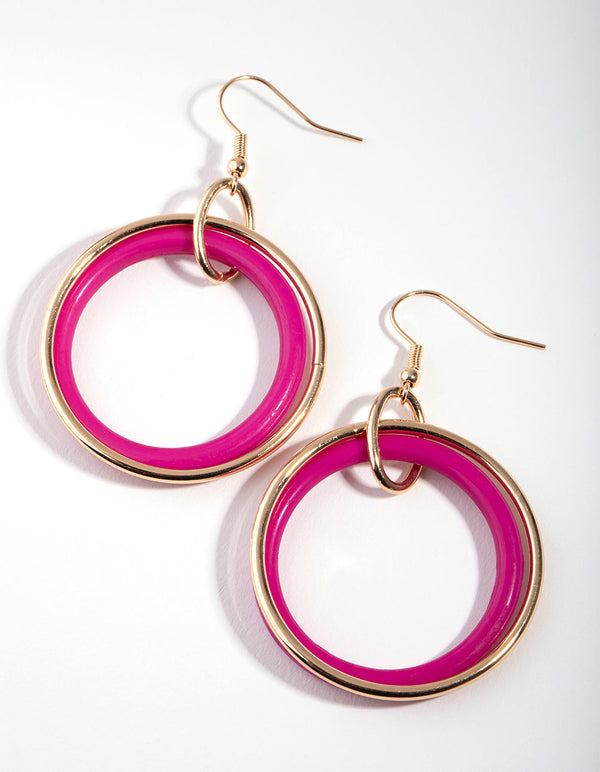 Gold Double Circle Drop Earrings