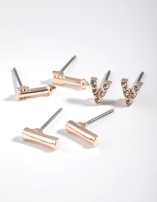 Rose Gold Arrow 3-Pack Stud Earring