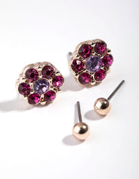 Rose Gold Diamante Flower 2-Pack Stud Earring - link has visual effect only