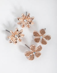 Rose Gold Metal Flower 2-Pack Stud Earring - link has visual effect only