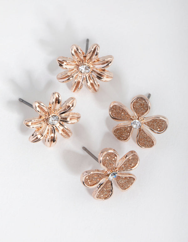 Rose Gold Metal Flower 2-Pack Stud Earring