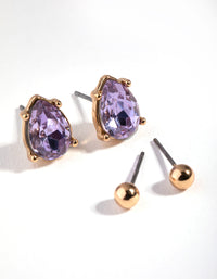 Gold Ball and Teardrop Stud Earring Set - link has visual effect only