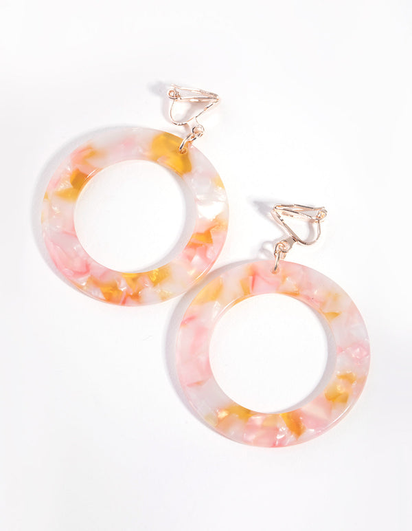 Rose Gold Acrylic Round Circle Clip Earrings