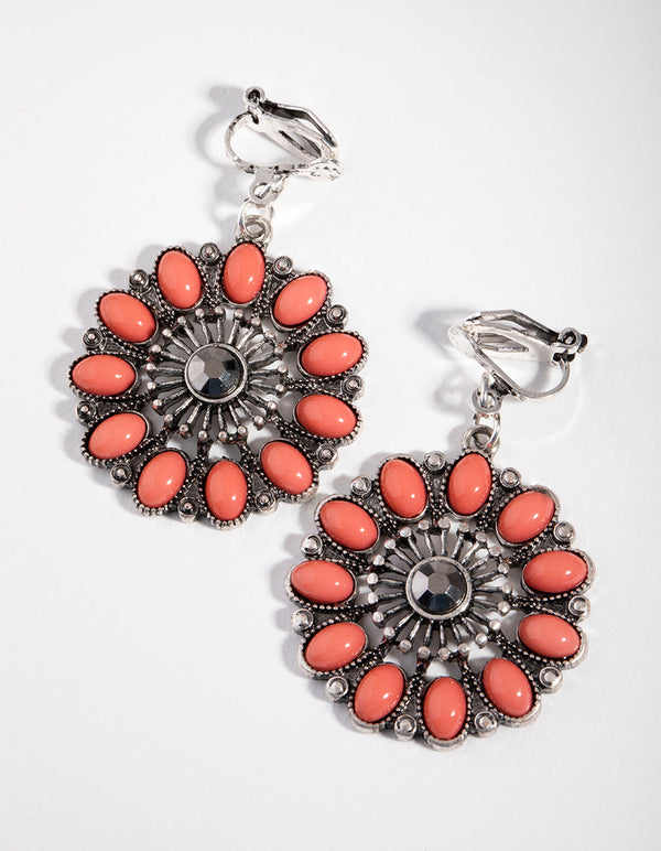 Antique Silver Round Bead Clip-on Earrings