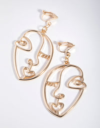 Gold Abstract Face Clip Earrings - link has visual effect only