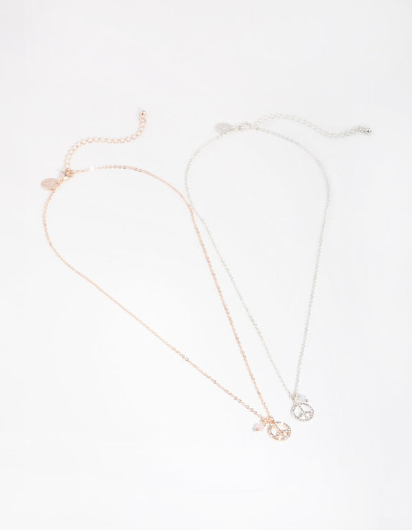 Mix Diamante Peace 2-Pack Necklace