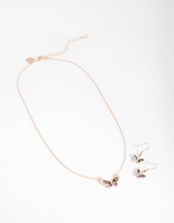 Rose Gold Marble Butterfly Earring and Necklace Pack