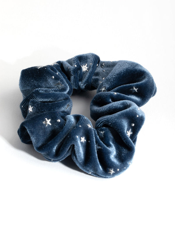 Fabric Blue Velvet Metallic Scrunchie
