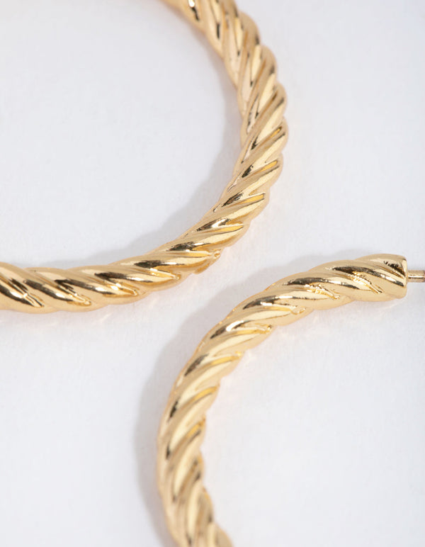 Real Gold Plated Thin Twist Hoop Earrings