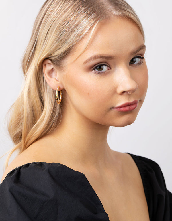 Real Gold Plated Thin Twist Hoop Earrings