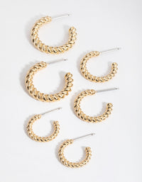 Real Gold Plated Smooth Twist Hoop 3-Pack Earring - link has visual effect only