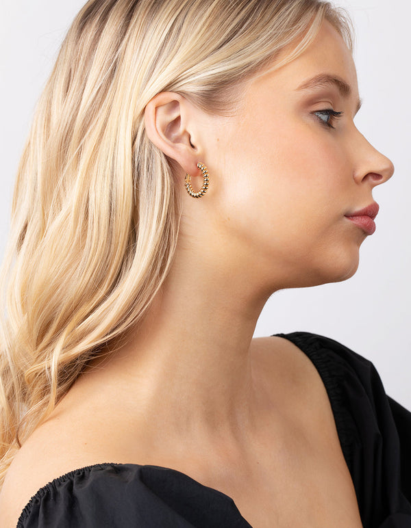 Real Gold Plated Mini Twist Rope Hoop Earrings