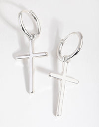 Real Silver Plated Cross Sleeper Earrings - link has visual effect only