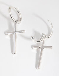 Real Silver Plated Cross Sleeper Earrings - link has visual effect only