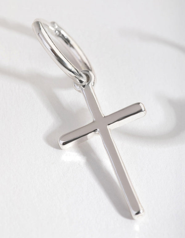 Real Silver Plated Cross Sleeper Earrings