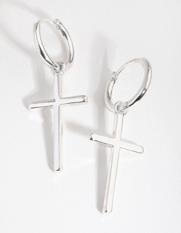 Real Silver Plated Cross Sleeper Earrings