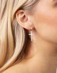 Real Silver Plated Cross Sleeper Earrings - link has visual effect only