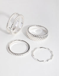 Real Silver Plated Thick Fashion 4-Pack Rings - link has visual effect only