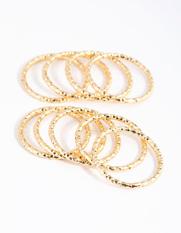 Real Gold Plated Textured Ring 9-Pack