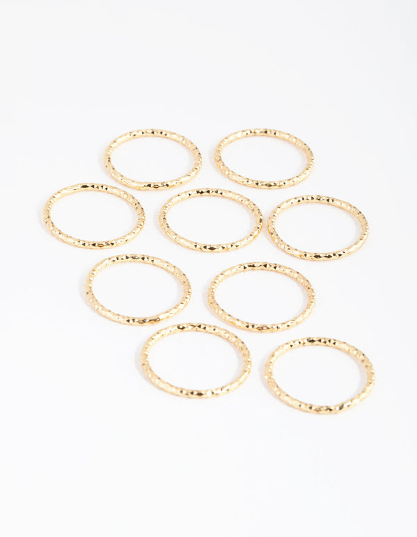 Real Gold Plated Textured Ring 9-Pack