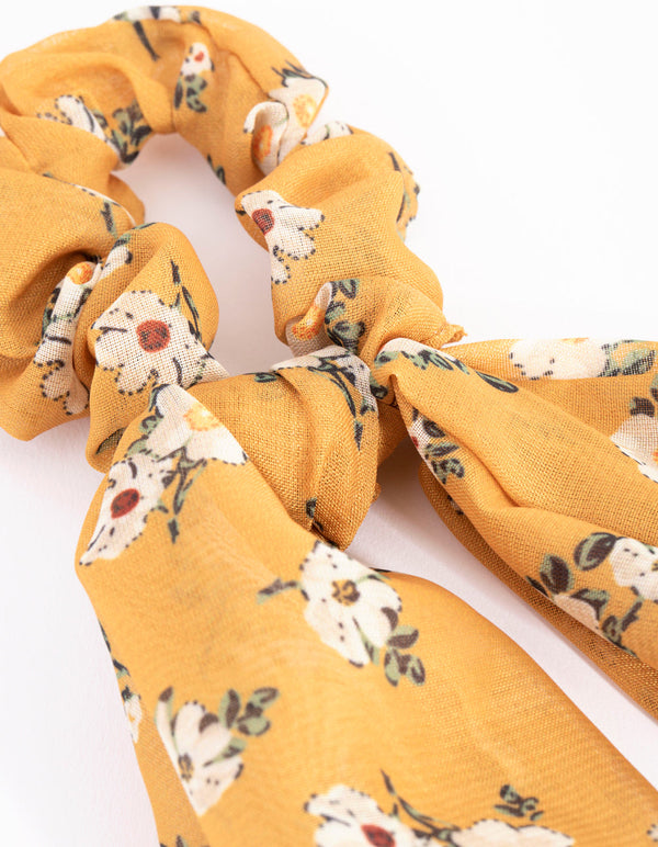 Mustard Print Scarf Scrunchie