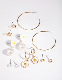 Gold Daisy and Bow 6-Pack Earring - link has visual effect only
