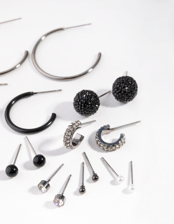 Mixed Metal Diamante Stud Hoop 8-Pack Earring
