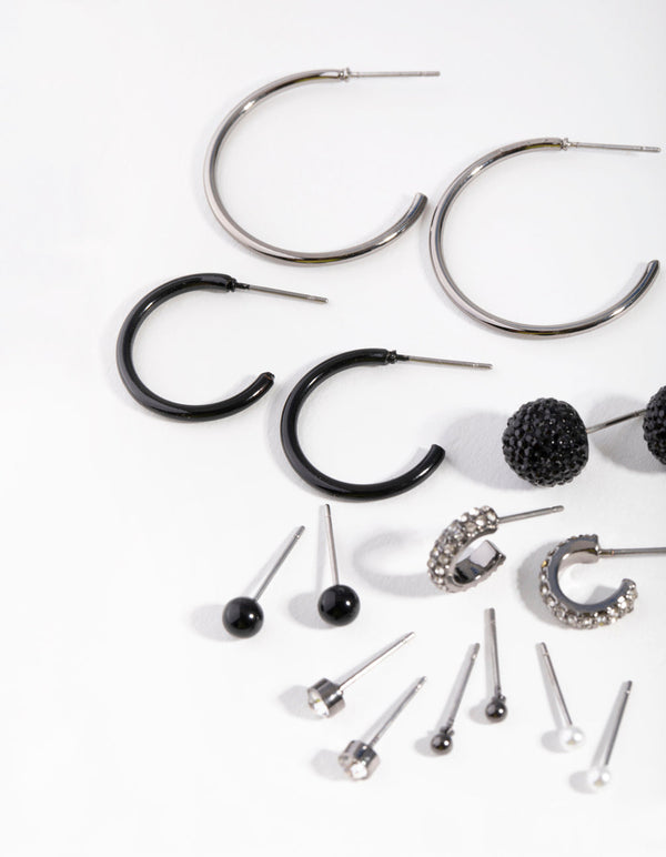 Mixed Metal Diamante Stud Hoop 8-Pack Earring