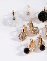 Gold Flower Diamante Clip 5-Pack Earring - link has visual effect only