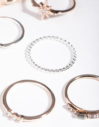 Mixed Metals Diamante Moon Star Rings - link has visual effect only