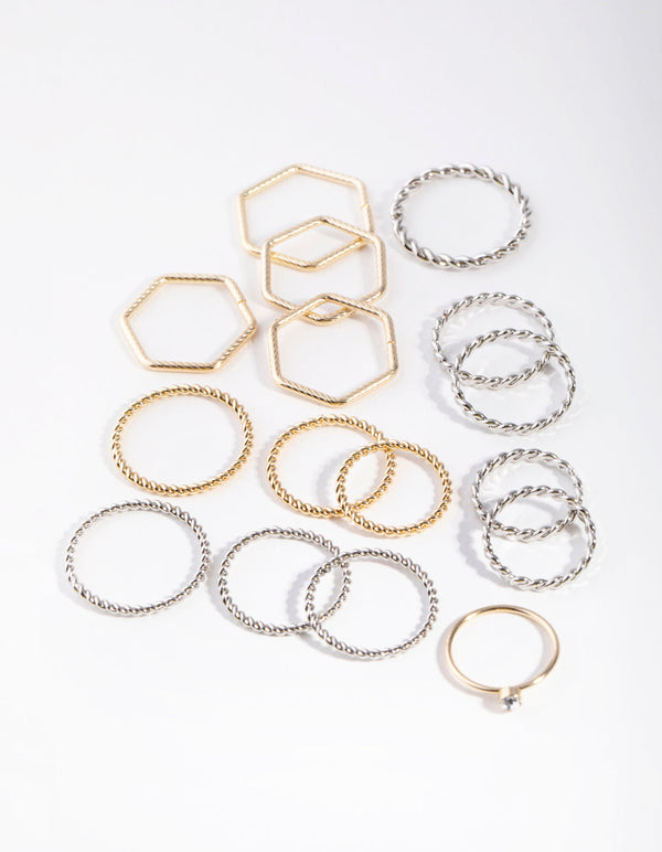 Mixed Metal Hexagon Band 16-Pack Rings