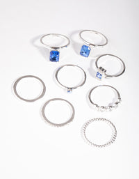 Silver Rectangle Stone 8 Pack Rings - link has visual effect only