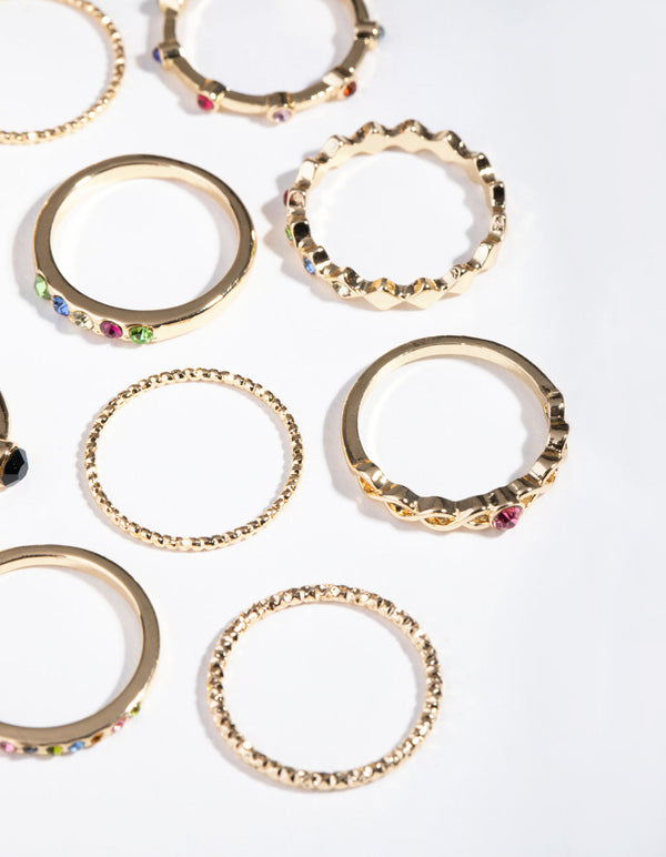 Gold Rainbow Heart Rings Pack