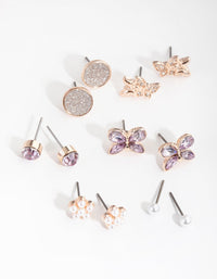 Kids Rose Gold Butterfly and Diamante 6-Pack Earring - link has visual effect only