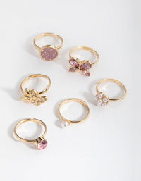 Kids Gold Butterfly and Diamante 6-Pack Rings - link has visual effect only