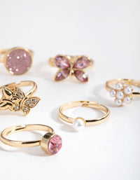 Kids Gold Butterfly and Diamante 6-Pack Rings - link has visual effect only