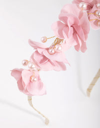 Kids Fabric Flower Wire Pearly Pink Headband - link has visual effect only
